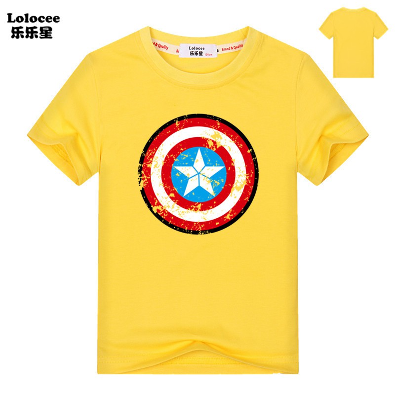 Áo Thun Ngắn Tay In Hình Captain America Thời Trang Mùa Hè Cho Bé Trai