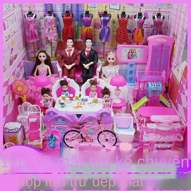 ✈Yang lớn lên cô gái búp bê Barbie bộ đồ chơi hộp quà biệt thự công chúa đầy đủ nhà món ngày trẻ em