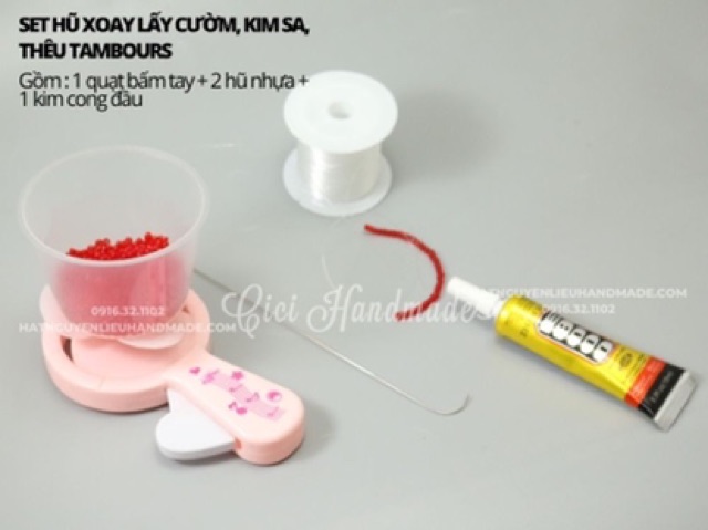 Set hũ xoay lấy cườm, kim sa, thêu tambours Set hũ xoay lấy cườm, kim sa, thêu tambours Cici Handmade