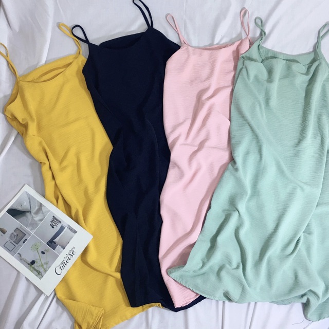 Váy hai dây đũi xước màu pastel siêu xinh hàng bán shop | BigBuy360 - bigbuy360.vn