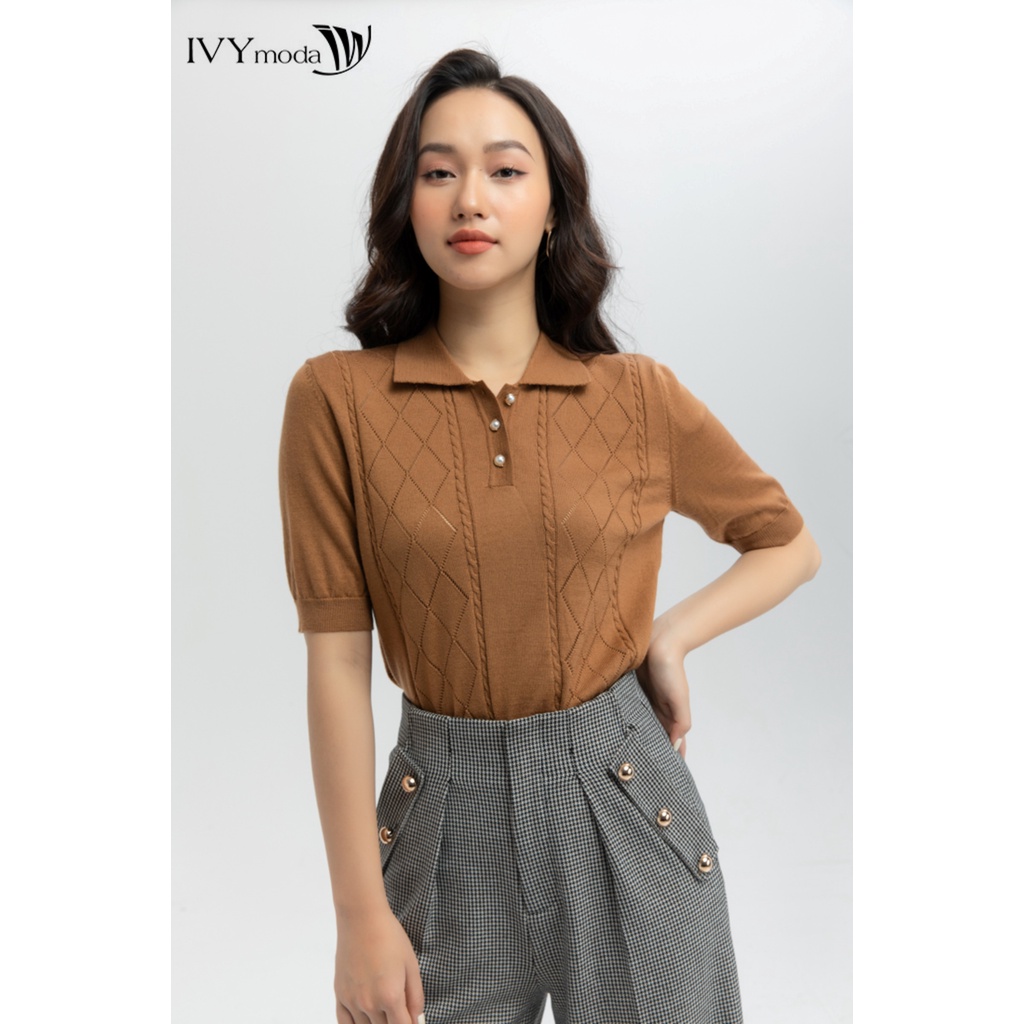 Áo len nữ lông cừu khuy ngọc IVY moda MS 57B7971