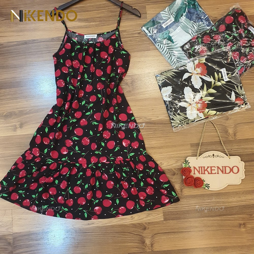 VAY NGU 2 Dây Vải Lanh (Tole) Hoa Nhí – Đầm Dáng Xòe Nikendo VL1 | BigBuy360 - bigbuy360.vn