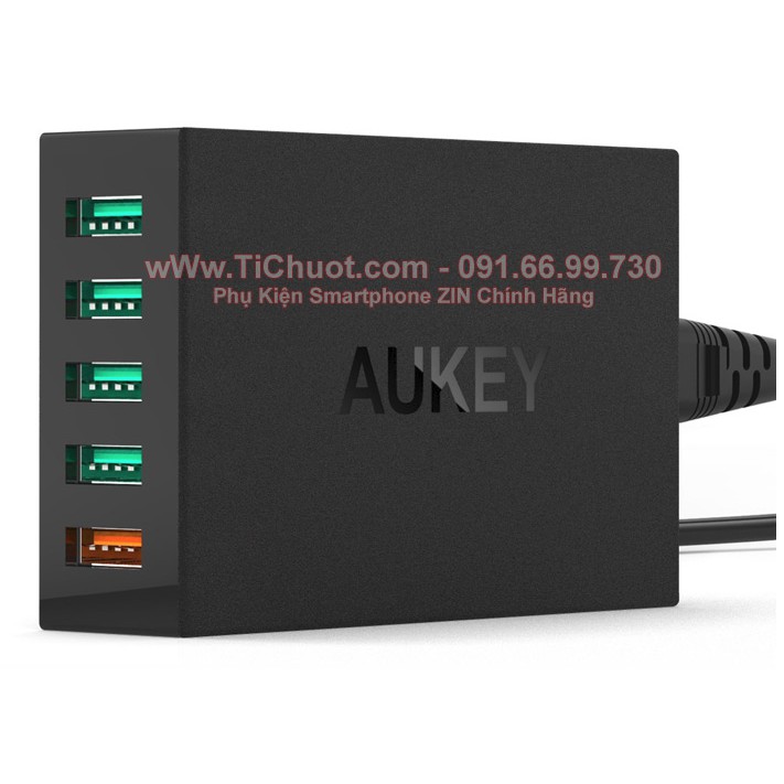 Sạc Nhanh AUKEY PAT1 5 cổng 54W QC 2.0,có kèm cáp 1m