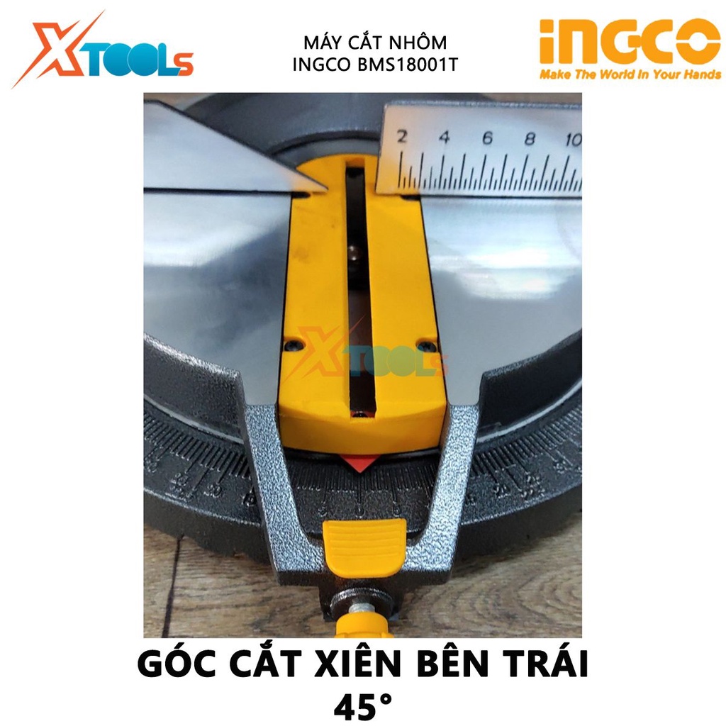 Máy cắt nhôm INGCO BMS18001T | máy cắt góc 1800 W, Tốc độ không tải 5500 v/p, 255mm x25.4mm, Kèm 1 lưỡi cưa TCT cắt nhôm