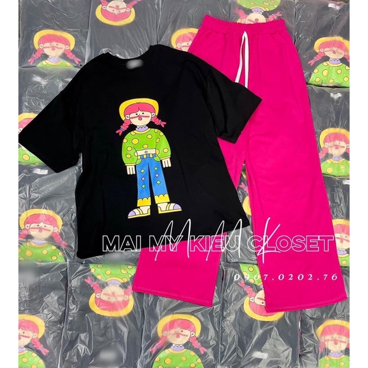 [ XÃ KHO ]Set cô gái thắc bính quần suông hồng xinh xắn