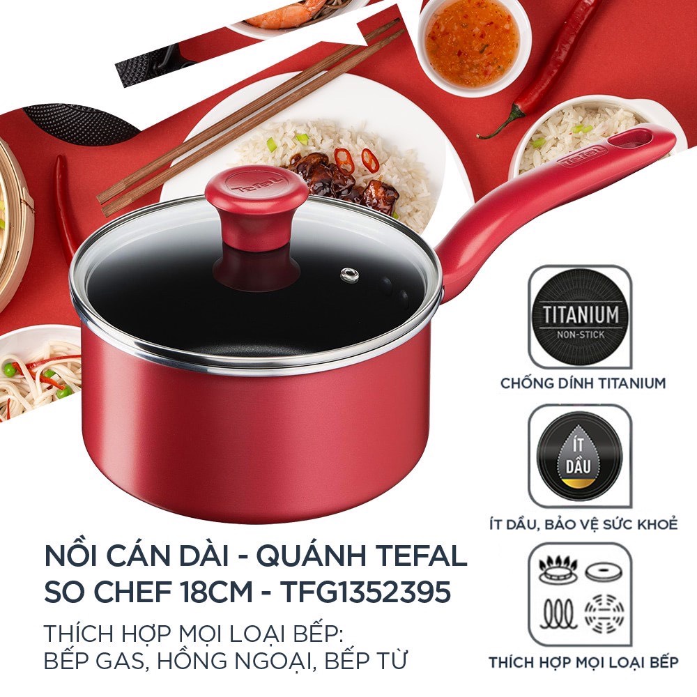 Quánh / nồi cán dài Tefal đỏ So Chef 18cm đáy từ chống dính G1352395