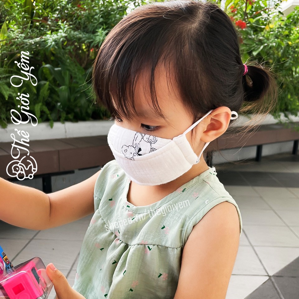 Khẩu trang 3d cho bé vải xô muslin chống bụi kháng khuẩn có nút điều chỉnh cho bé từ 0-4 tuổi KT001 THÊ GIỚI YẾM