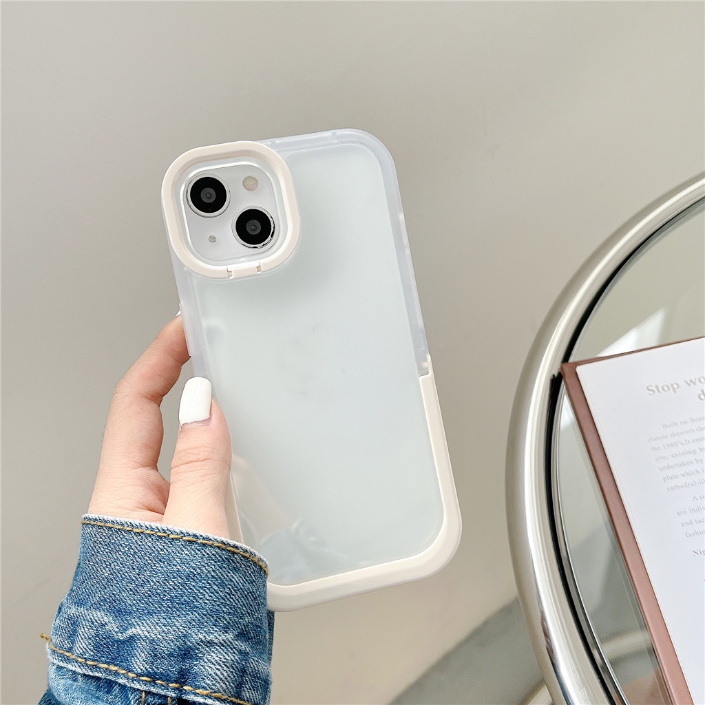 Ốp Điện Thoại tpu Mềm Trong Suốt Hai Màu Có Giá Đỡ Cho iphone 15 pro max 14 pro max 13 pro max 12 pro max