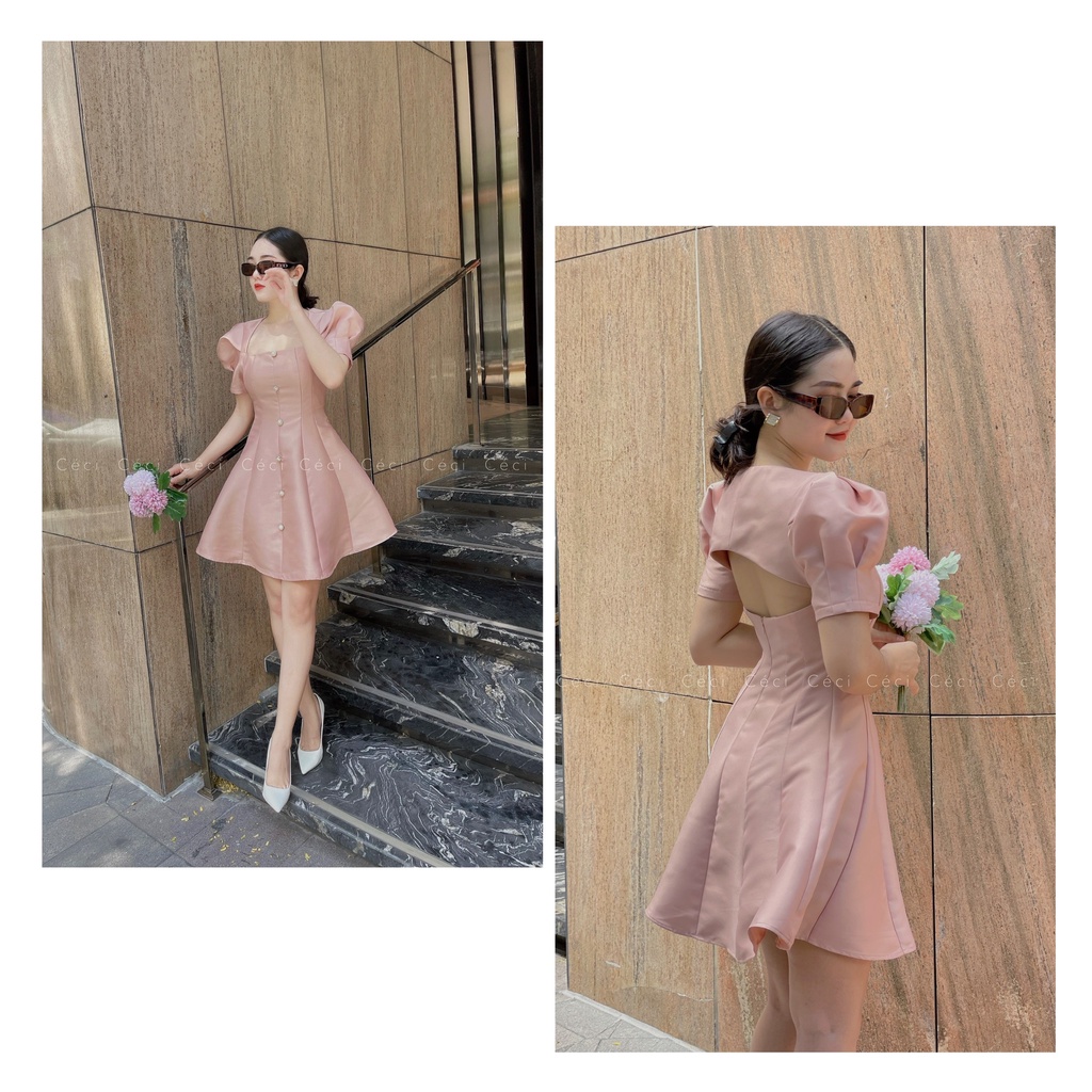 Đầm cổ vuông tay phồng, cut out lưng Cesci Store