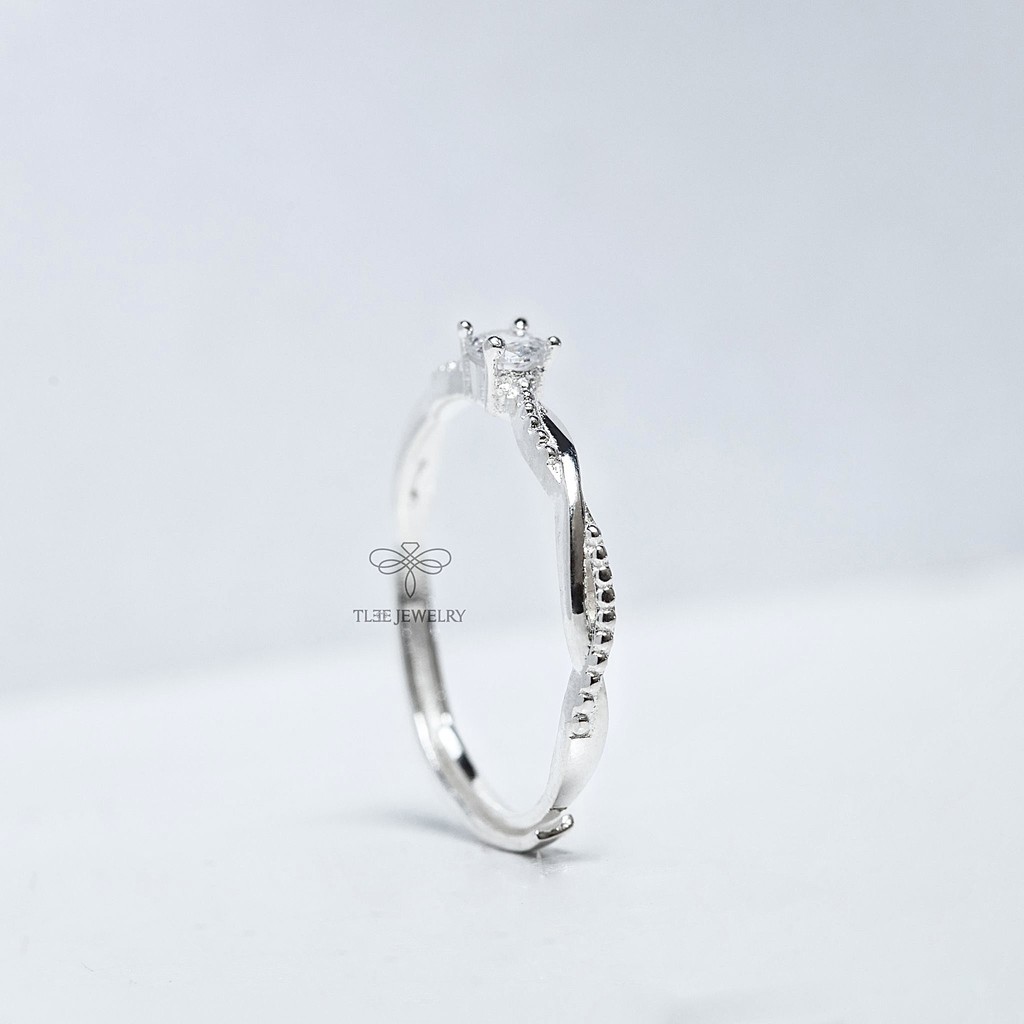 Nhẫn bạc nữ TLEE trụ đá mini viền bao xoắn freesize nữ tính TleeJewelry A0341