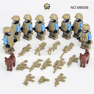 Minifigures combo 8 lính lắp ráp quân đội chiến đấu đặc chủng swat có giáp trang bị và chó nghiệp vụ m8056