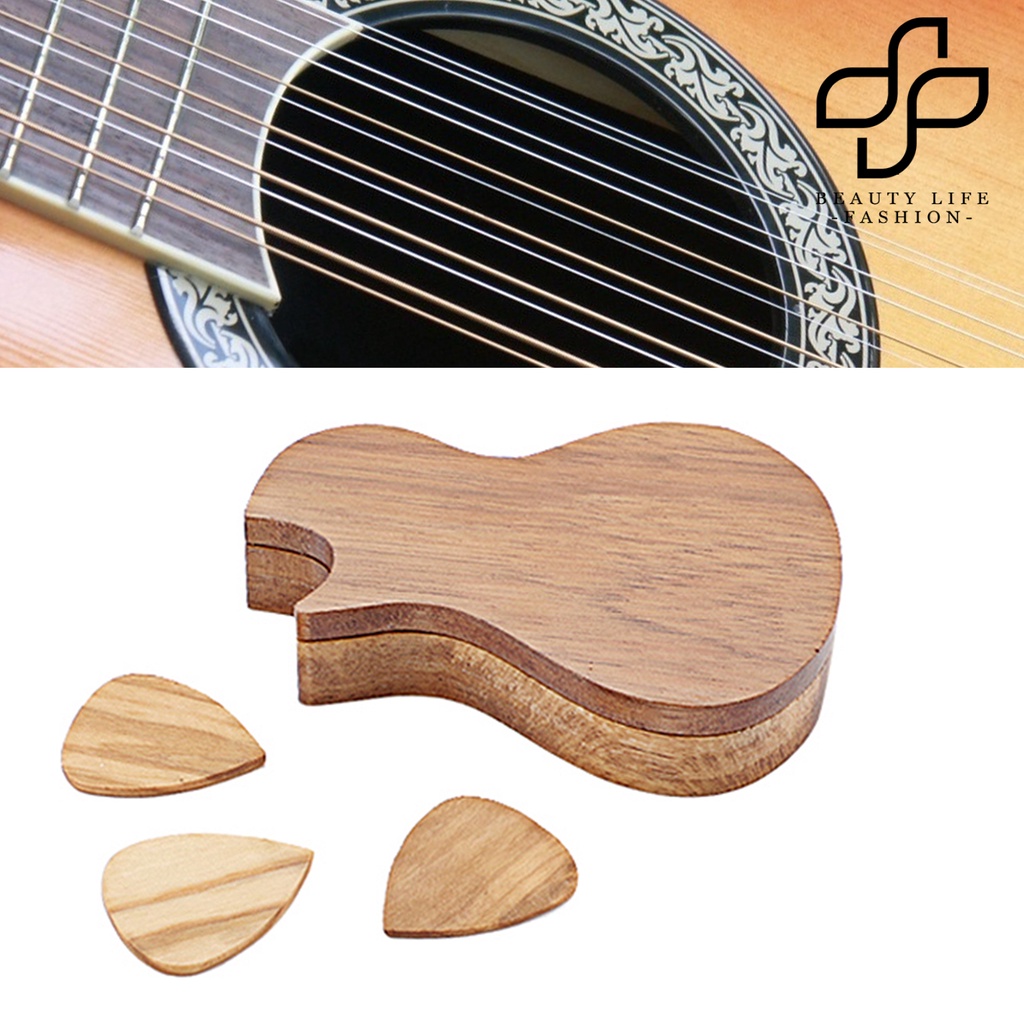 Set 3 Miếng Gảy Đàn Guitar Bằng Gỗ Chống Mòn Kèm Hộp Đựng