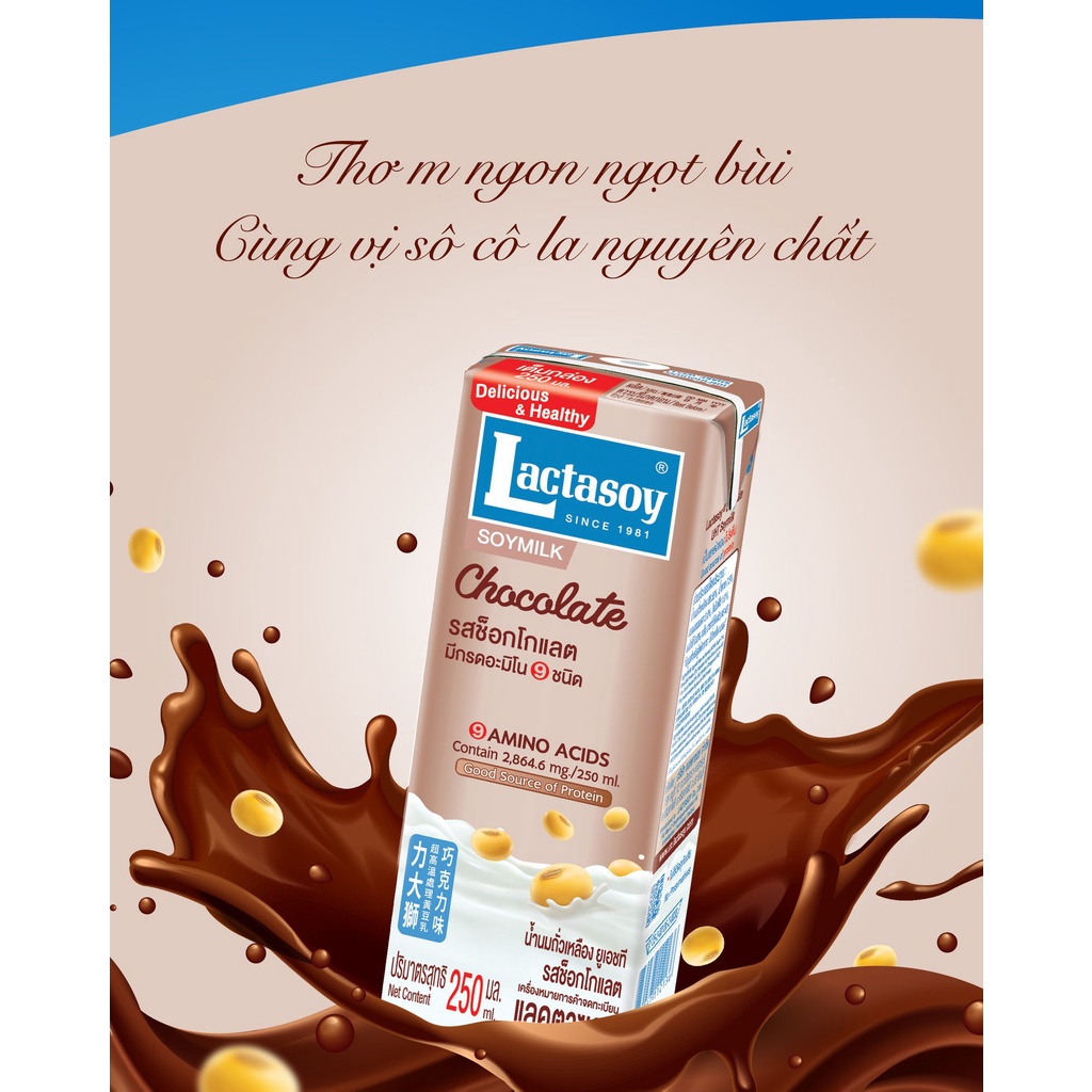 Sữa Đậu Nành Lactasoy vị Chocolate - Sữa đậu nành cao cấp Số 1 Thái Lan - Hộp 1L