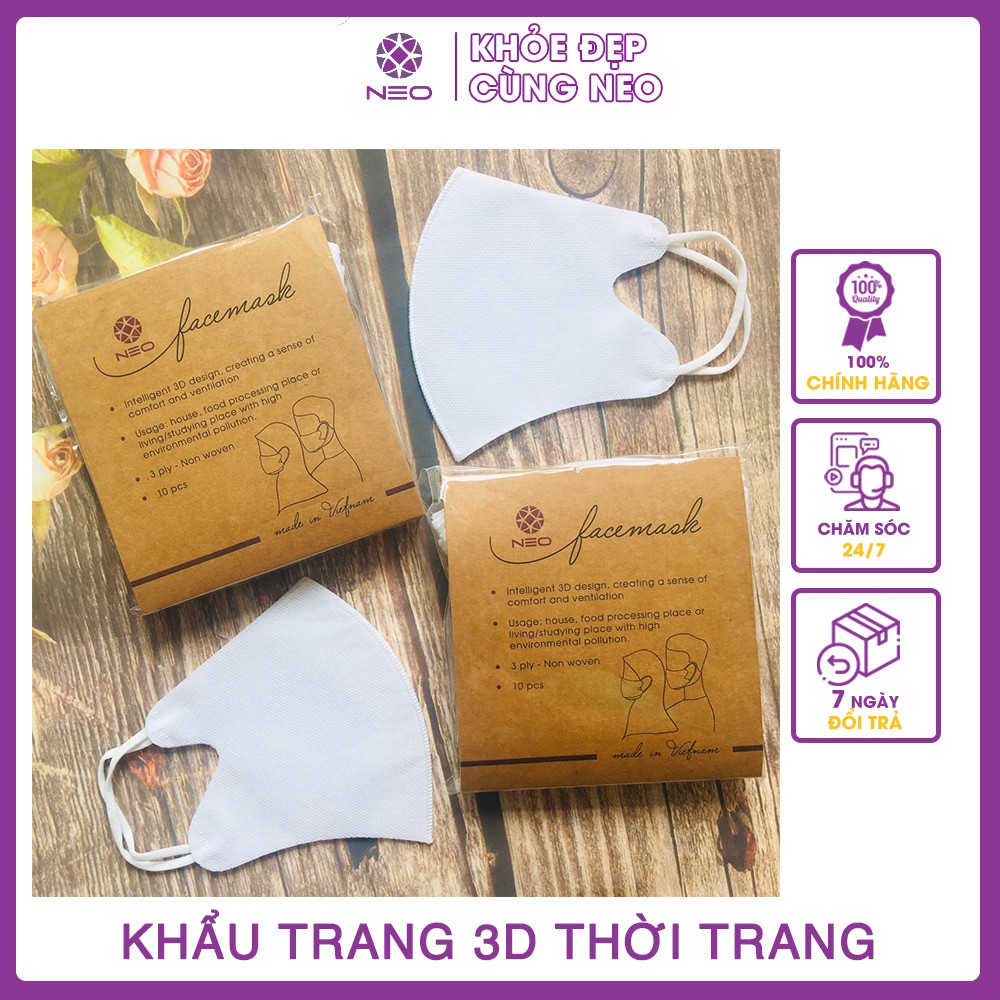 Khẩu Trang Y Tế Face Mask 3D NEO Kháng Khuẩn Lọc Bụi Mịn, Đeo Không Đau Tai