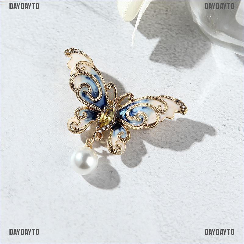 Ghim Cài Áo Hình Bướm Đính Đá Và Ngọc Trai Nhân Tạo Thời Trang Cho Nữ