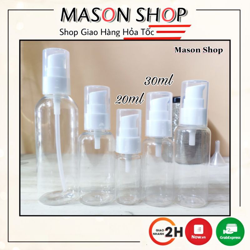 LỌ CHIẾT MỸ PHẨM dạng vòi nhấn xịt giọt 20ml/30ml VỎ BÌNH CHAI NHỰA PET TRONG SUỐT giá sỉ rẻ