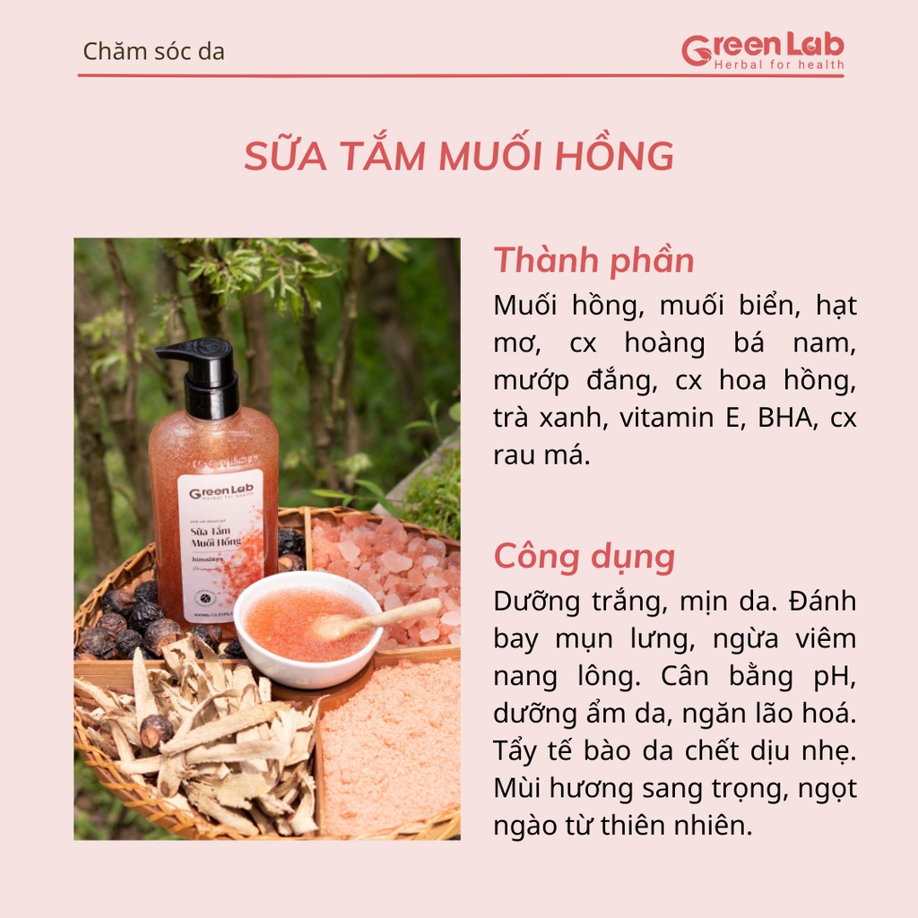 Sữa tắm muối hồng GreenLab sạch mụn lưng da trắng sáng 400ml