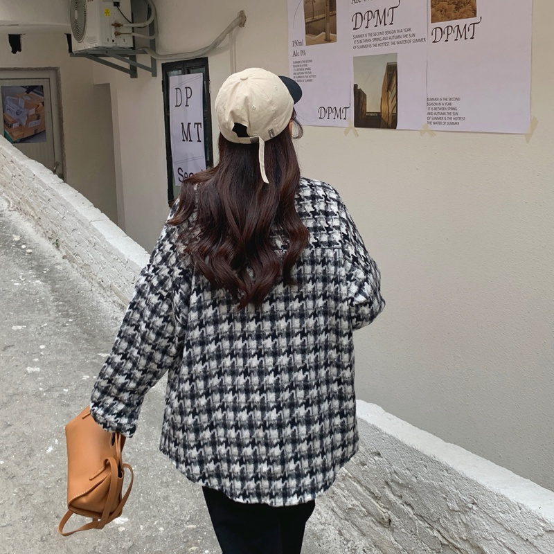 Áo Khoác Tay Dài Dáng Rộng Sọc Ca Rô Thời Trang Vintage Hàn Quốc Cá Tính