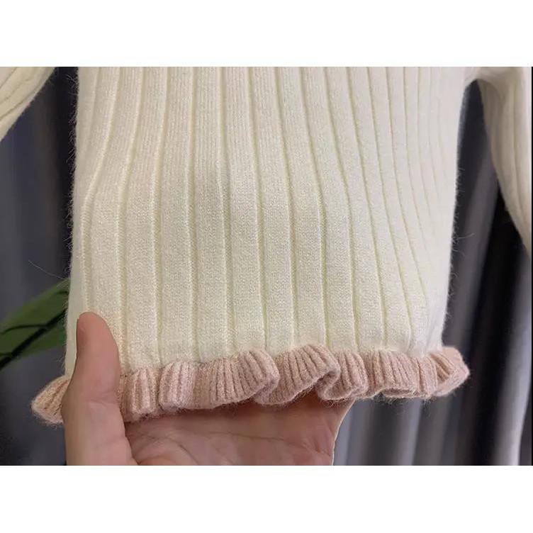 ❤Áo sweater Dệt Kim Tay Dài Cổ Cao Thời Trang Mùa Đông Cho Bé Gái