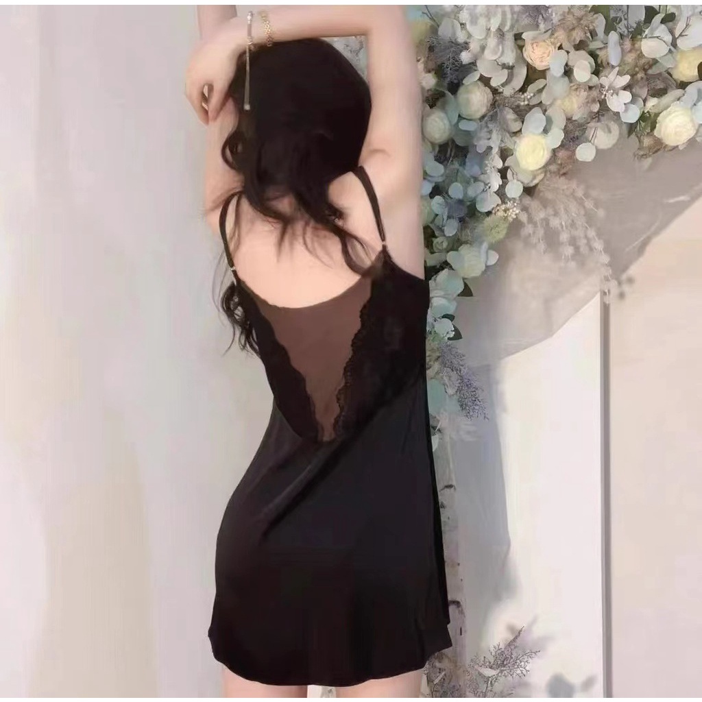 Bộ Đồ Ngủ Cổ Chữ V Phối Ren Có Mút Đệm Ngực Thời Trang Quyến Rũ Cho Nữ