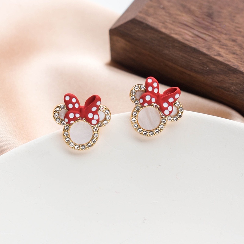 DISNEY Bông Tai Hình Chuột Mickey/ Minnie Màu Đỏ Xinh Xắn Thời Trang Cho Nữ