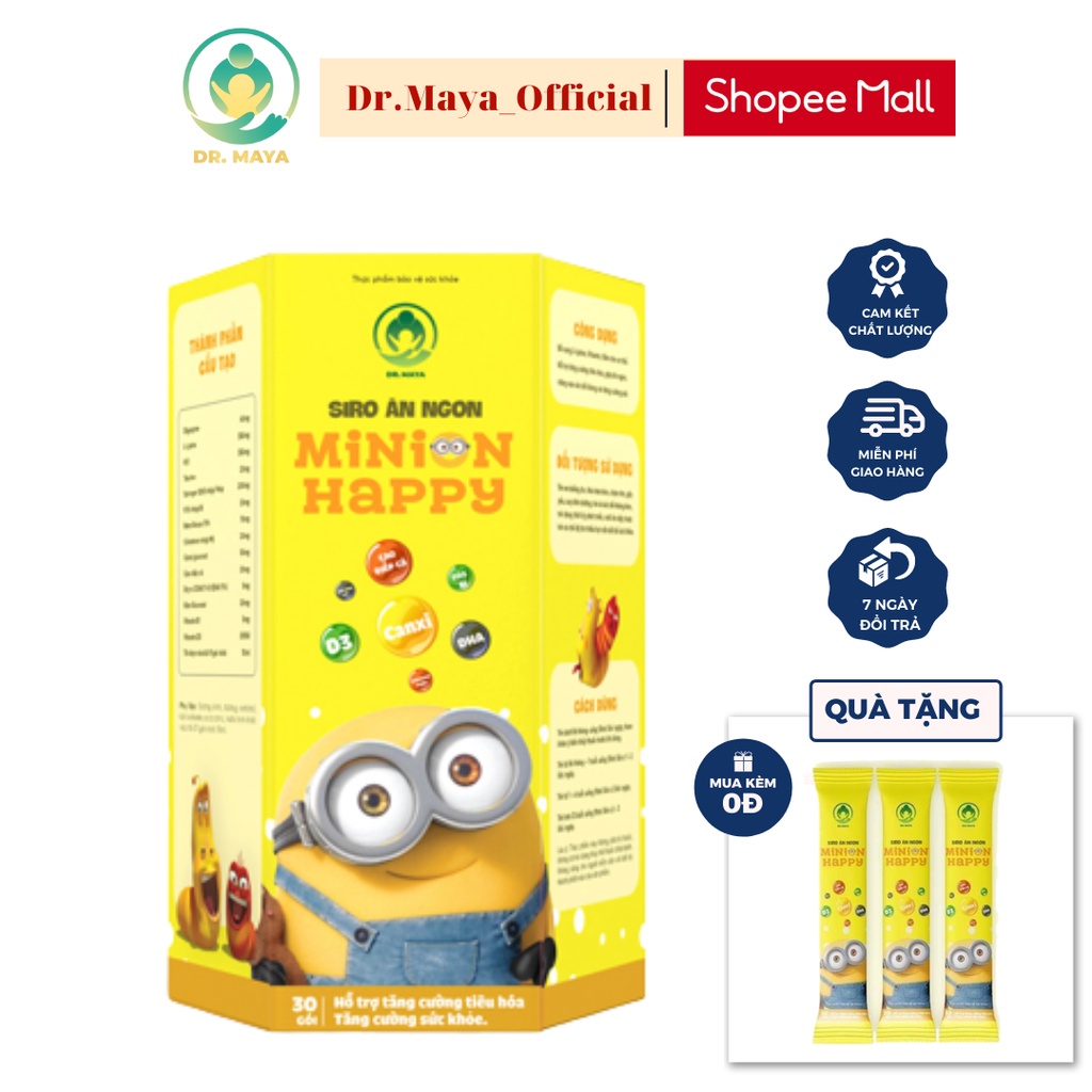 Siro ăn ngon Minion Happy Dr.Maya Hộp 30 gói hỗ trợ tiêu hoá tốt, giúp bé ăn ngon, chống suy dinh dưỡng