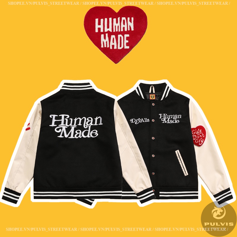 ⚡️[Hight Quality] - Áo Varsity Jacket HUMAN MADE x Girls Don’t Cry BLACK, Áo khoác bomber Human Made Varsity