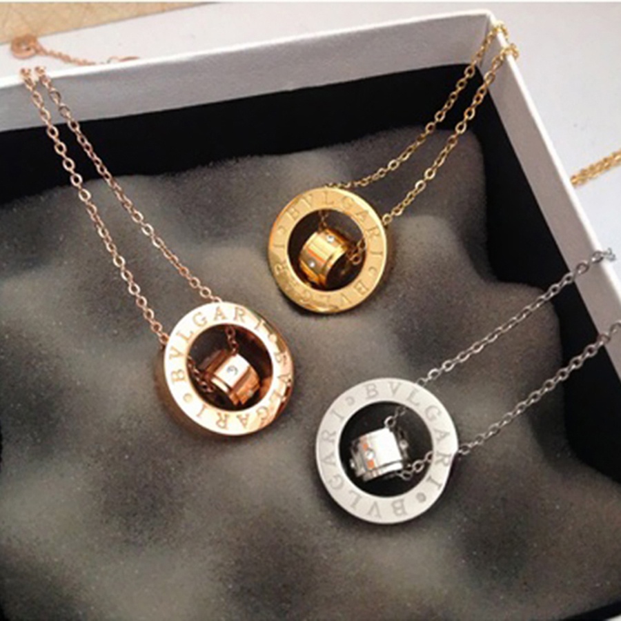 Vòng cổ Nữ, Dây Chuyền Titan nữ  2 NHẪN LỒNG BVLGARI TN029 Trang sức titan cao cấp siêu bền màu, không han gỉ