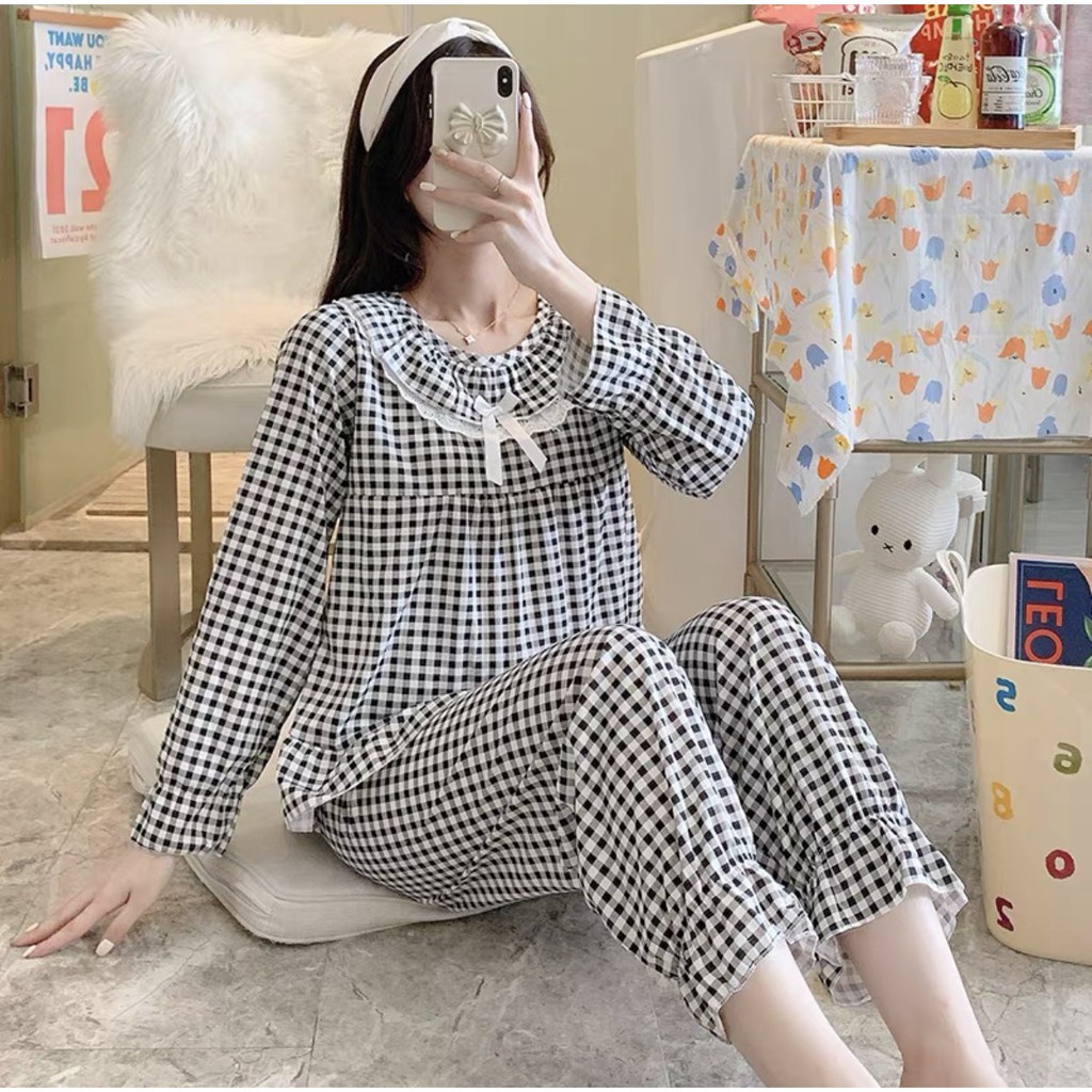 Bộ ngủ nữ thu đông cao cấp dài tay, pijama tiểu thư dễ thương C421 | BigBuy360 - bigbuy360.vn