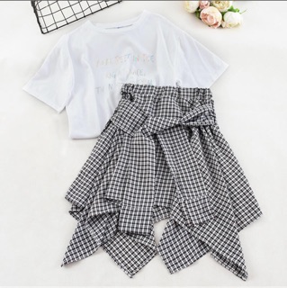 Set áo thun + cv caro [có sẵn ]