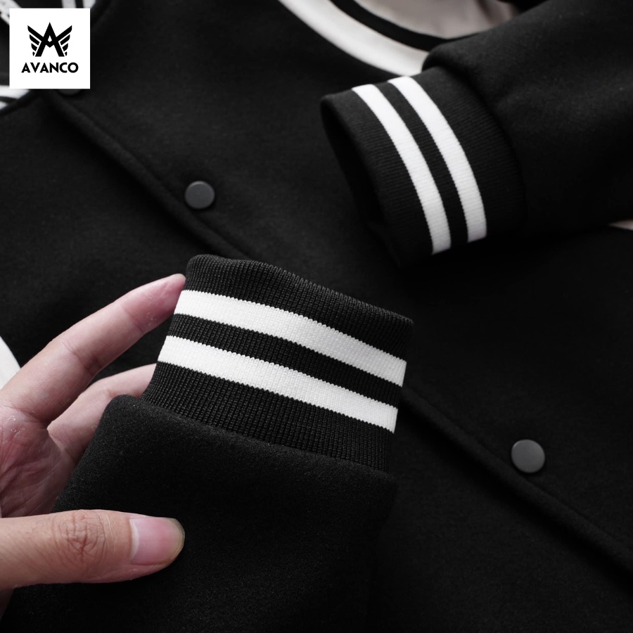 Áo khoác Bomber varsity jacket Teddy dạ phối da 2 lớp dày dặn, mặc mùa đông - AVANCO