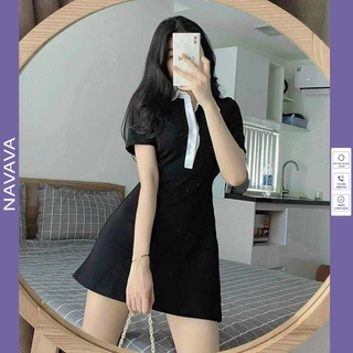 Váy polo nữ đầm polo suông body dáng dài cổ viền trắng siêu xinh đi chơi dự tiệc sang trọng NAVAVA V01