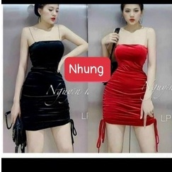 đầm nhung dây xích rút dây hai bên kiểu dáng sexy m4345