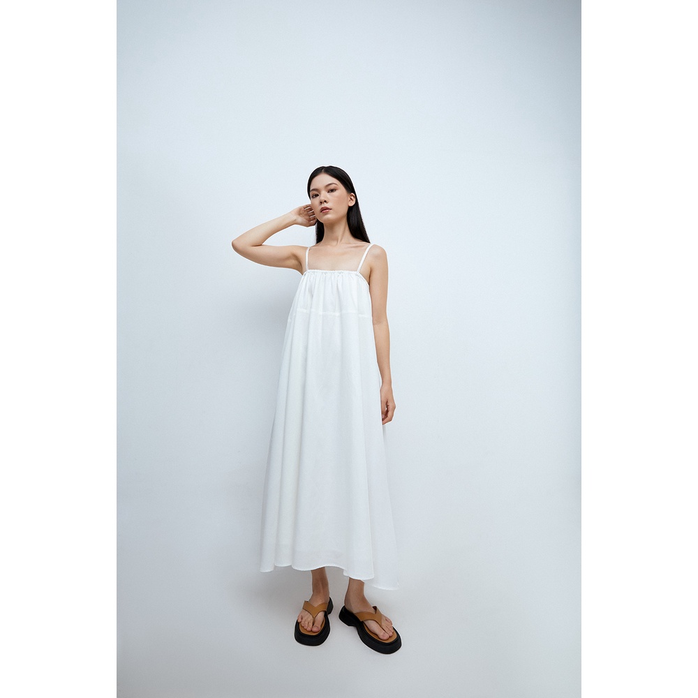 DOTTIE - Đầm midi hai dây dáng xòe nữ trắng D0323