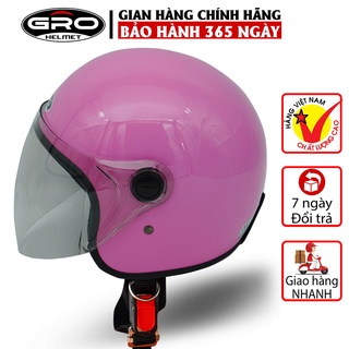 Mũ Bảo Hiểm 3/4 đầu Gro T818 kính dài che cả mặt, kiểu dáng thời trang cho nữ, khóa kim loại chắc chắn - Hồng Nhạt