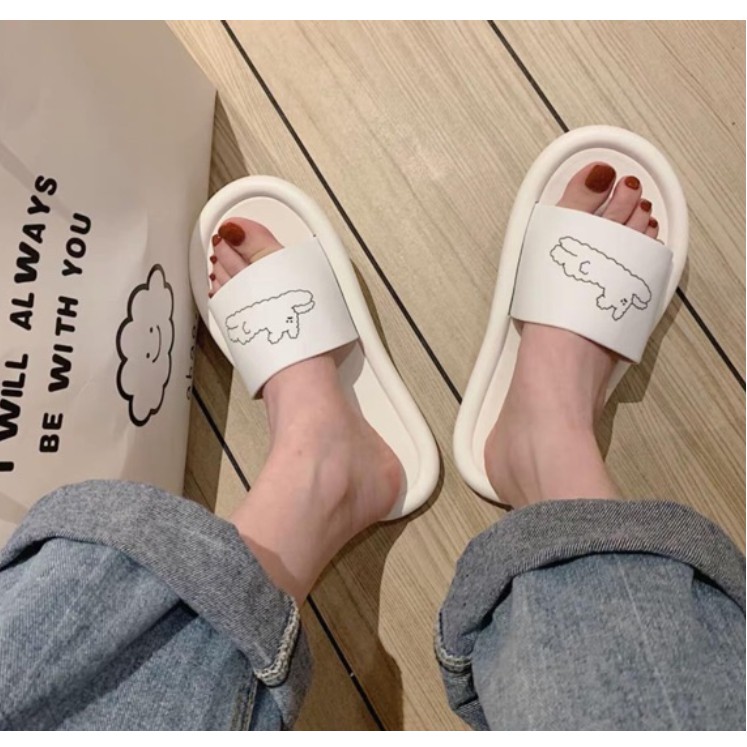 Dép lê nữ nam, Dép đi trong nhà cao su siêu mềm, siêu dai,  chống trơn trượt, họa tiết chú chó cún đáng yêu DU14