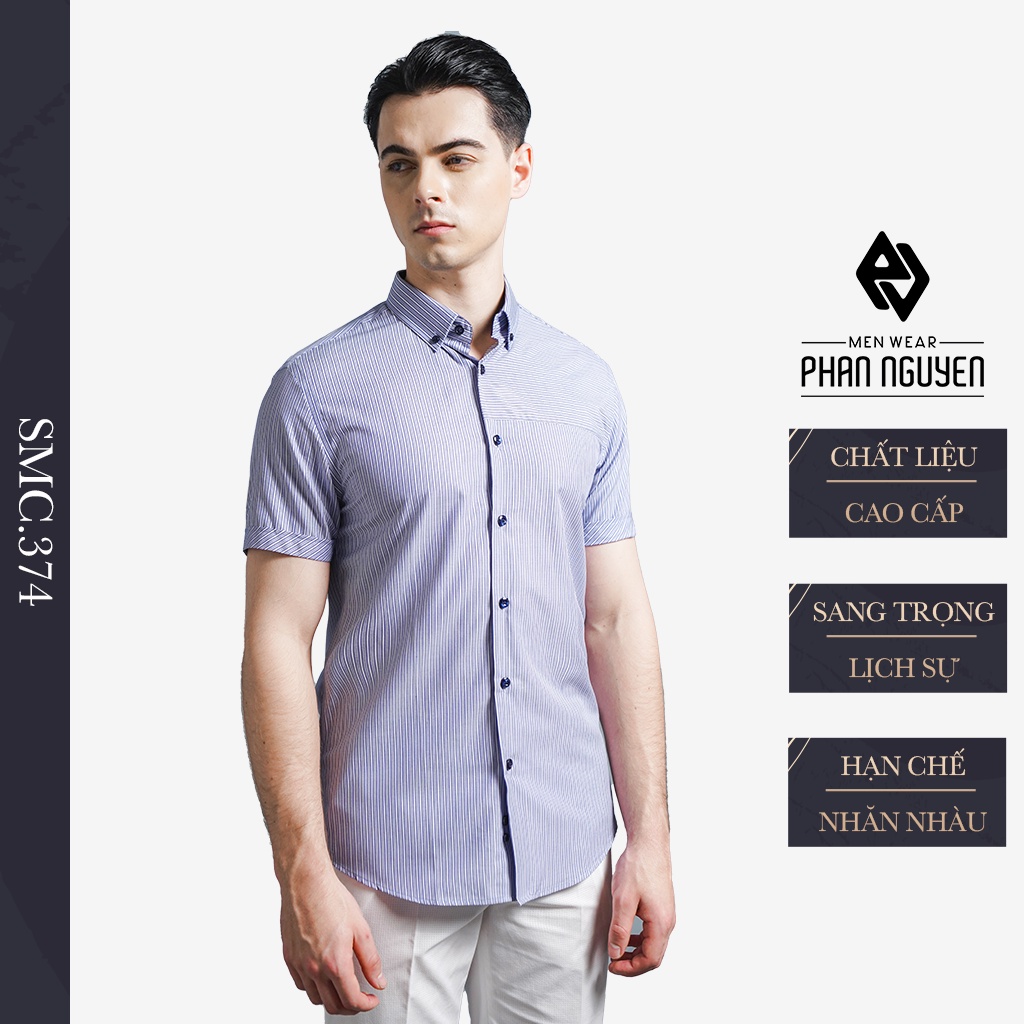 Áo sơ mi nam cộc tay cao cấp PHAN NGUYÊN dáng slim fit ôm gọn, vải cotton bamboo kháng khuẩn, giảm nhiệt nhanh SMC.374