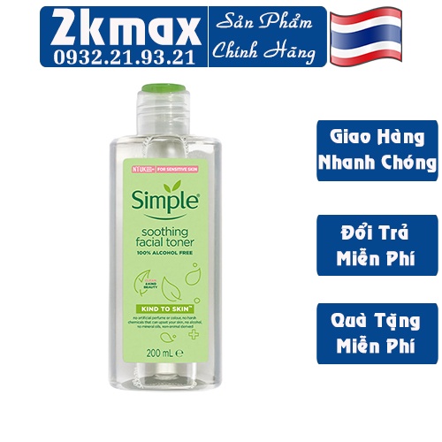 Nước Hoa Hồng Không Cồn Simple Kind To Skin Soothing Facial Toner 200ml