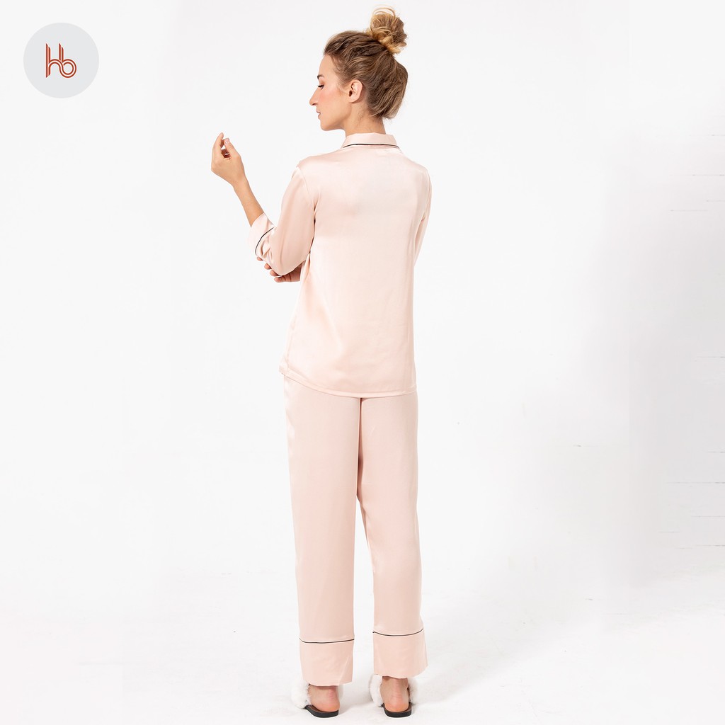 Set đồ bộ dài tay dài mặc nhà cổ vest Hibi HB108 - Quần có túi