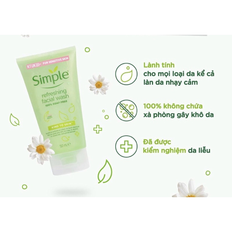 Gel Rửa Mặt Simple Kind To Skin Refreshing Facial Wash Gel