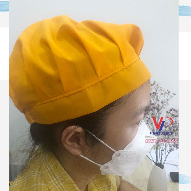 Mũ nón đầu bếp, phụ bếp đẹp màu vàng Free size chống bụi tiện dụng nón vải - Vĩnh Phát