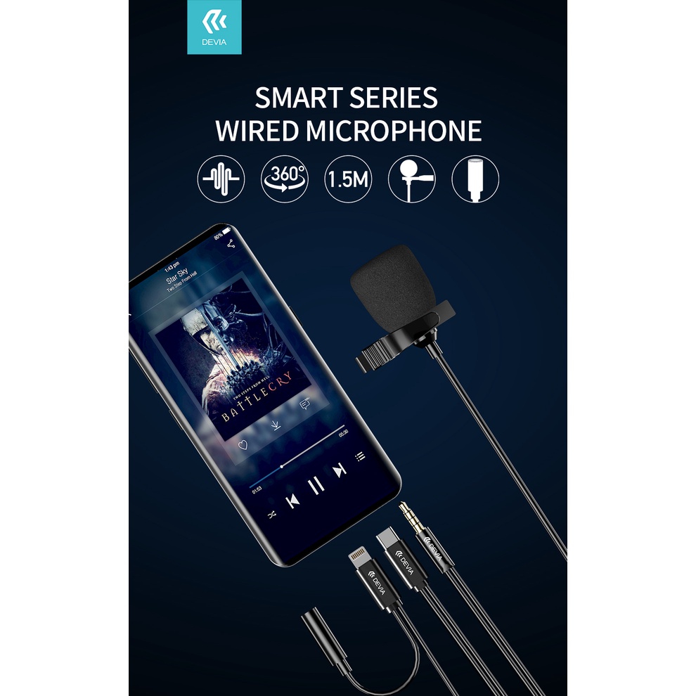 Micro Thu âm Live stream có dây cho iPhone DEVIA smart series  hàng chính hãng - Bảo hành 12 tháng