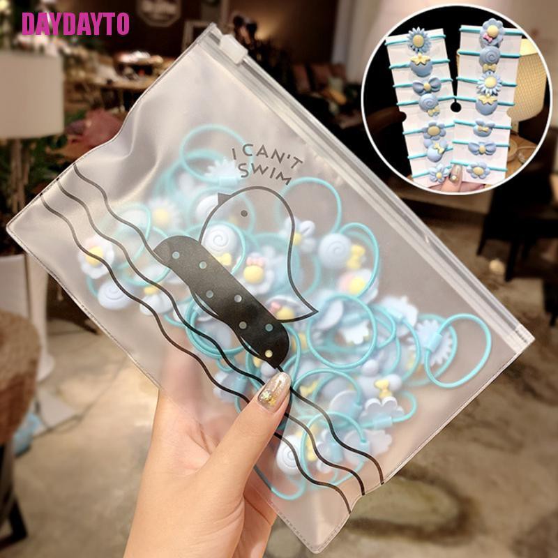 Set 20 Dây Cột Tóc Co Giãn Đính Hoa Hoạt Hình Cho Bé Gái