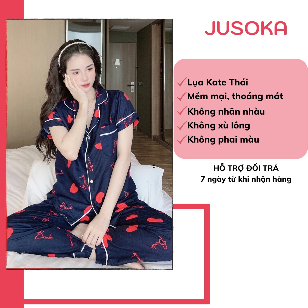 Đồ bộ nữ pijama lụa ngủ mặc nhà Kate Thái tay ngắn quần dài bigsize dễ thương JUSOKA