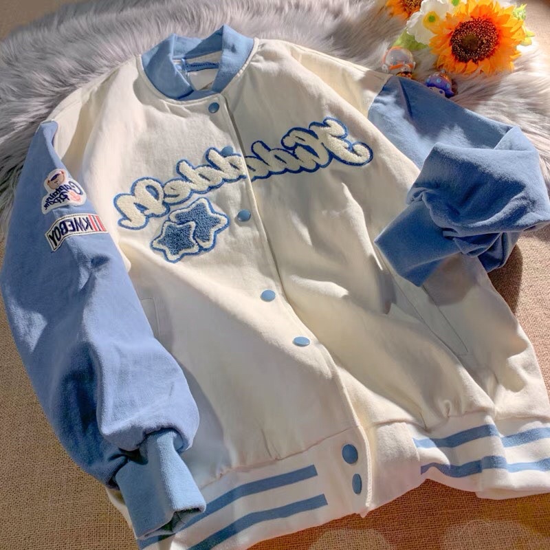 Áo Khoác Bomber Varsity Jacket Hoạ Tiết Dễ Thương
