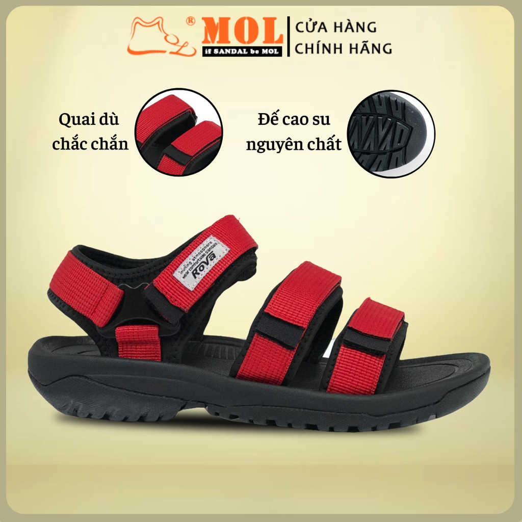 Giày sandal nam hiệu Rova siêu bền 3 quai ngang đế cao su quai dù đi làm đi học màu đỏ mã RV183-1