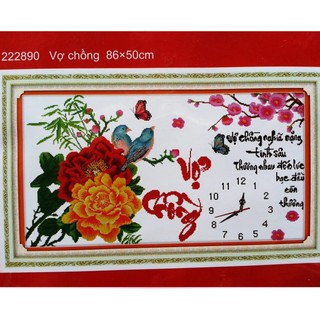 Tranh thêu chữ thập thư pháp Vợ chồng 222890-86x50cm