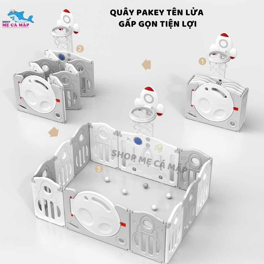 Quây cũi nhựa gấp gọn cho bé PAKEY TênLửa KÈM cầu trượt xích đu cho bé 3 màu mẫu mới nhất