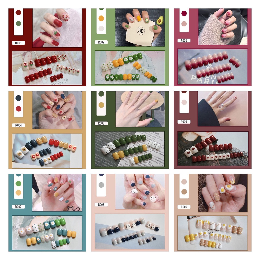 Bộ 24 Móng Tay Giả Dài R001-R050