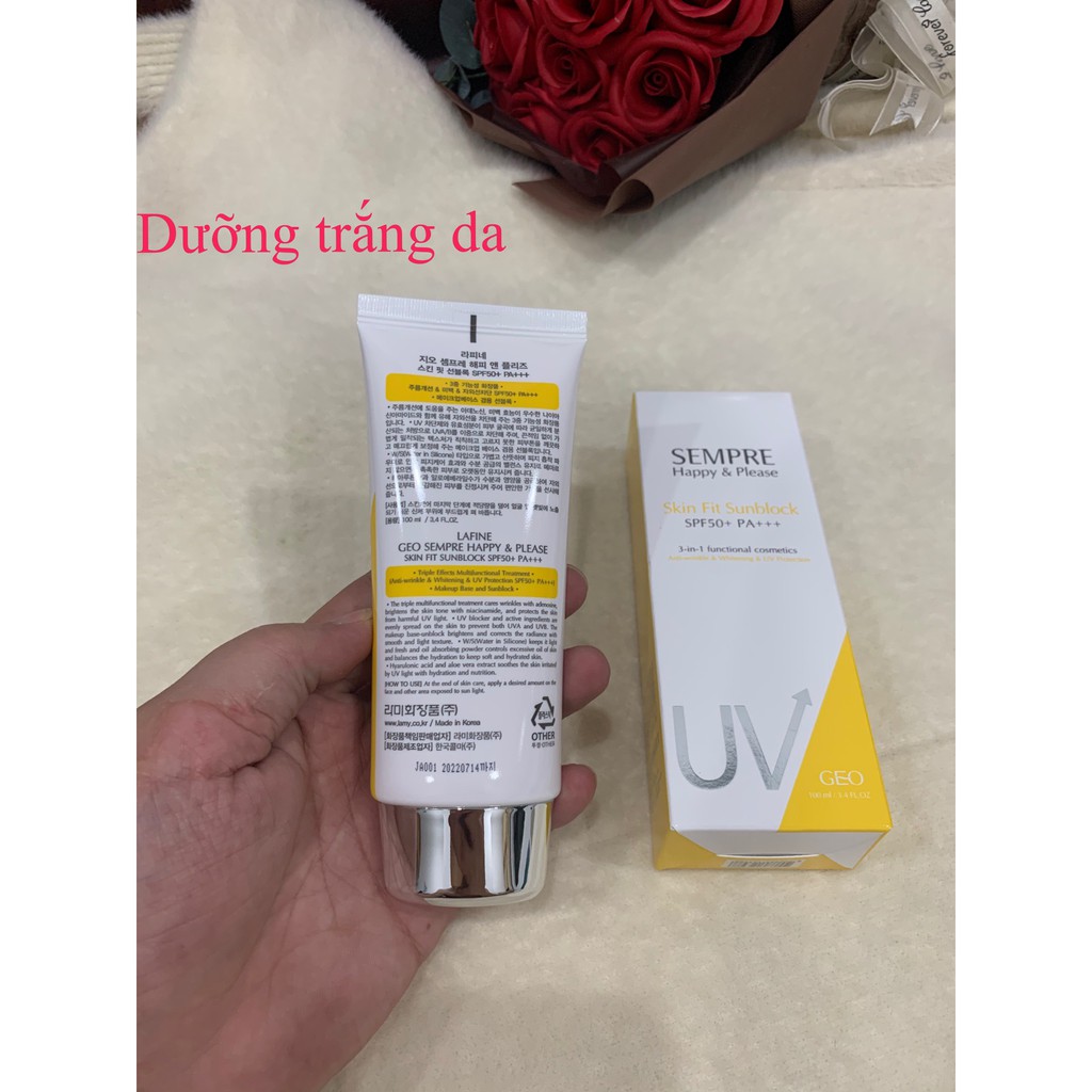 Kem chống nắng vật lý 3in1 Sempre Happy & Please Skin Fit Sunblock SPF50+ PA+++ (100ml) ! Gía Gốc